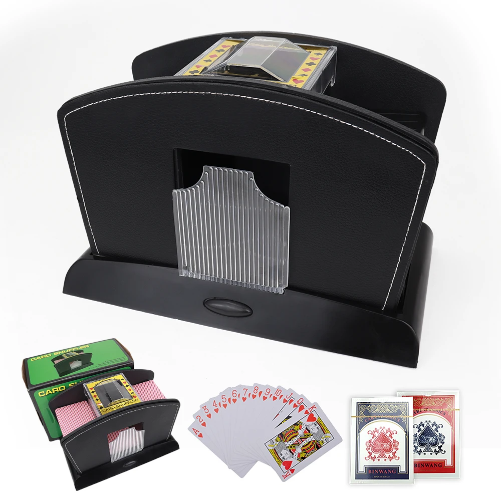 Hot selling 1-4 leather deck poker card shuffler black automatic rummy machine for casino game