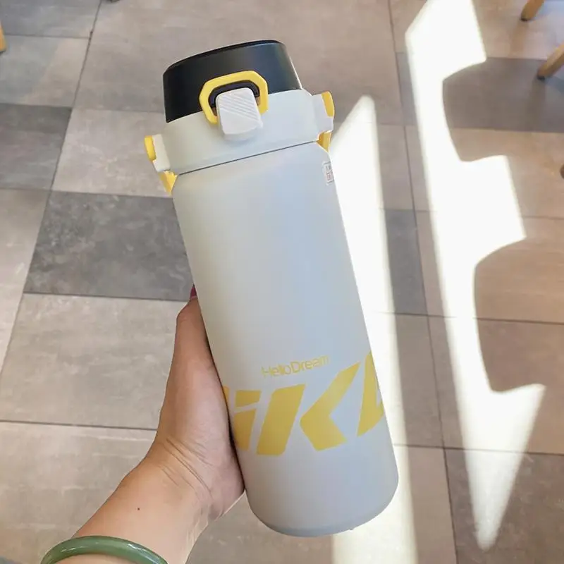 1L Stainless Steel Double Drink Thermos Cup Portable Outdoor Sports Water Bottle Strap Hot Cold Thermal Insulation Performance