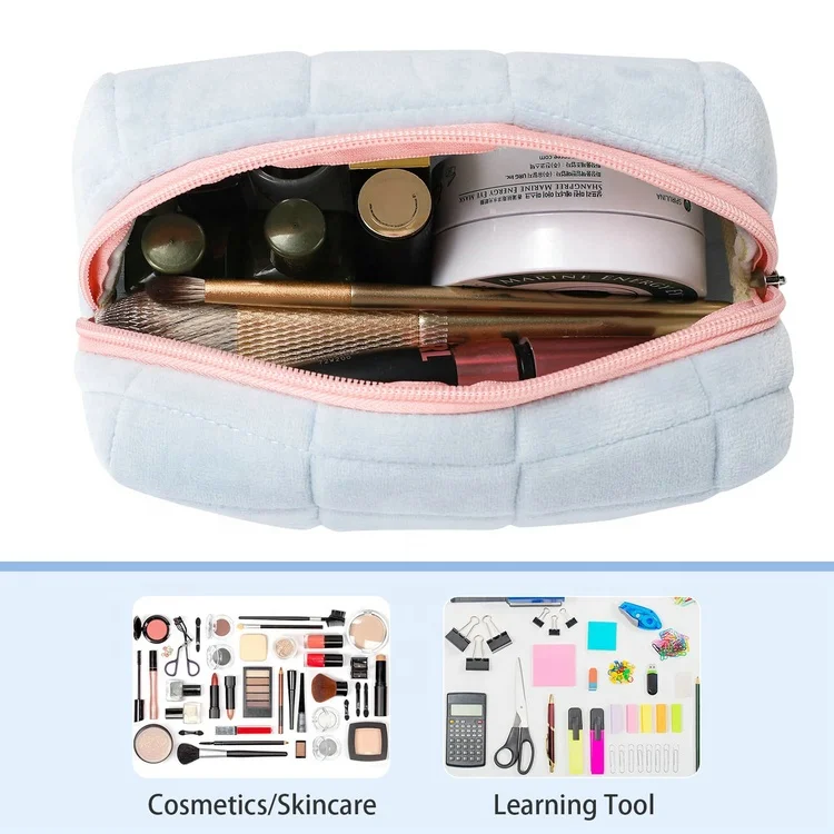 Makeup Checkered Cosmetic Bag Green Makeup Pouch Travel Toiletry Bag Organizer Cute Makeup Brushes Storage Bag for Women