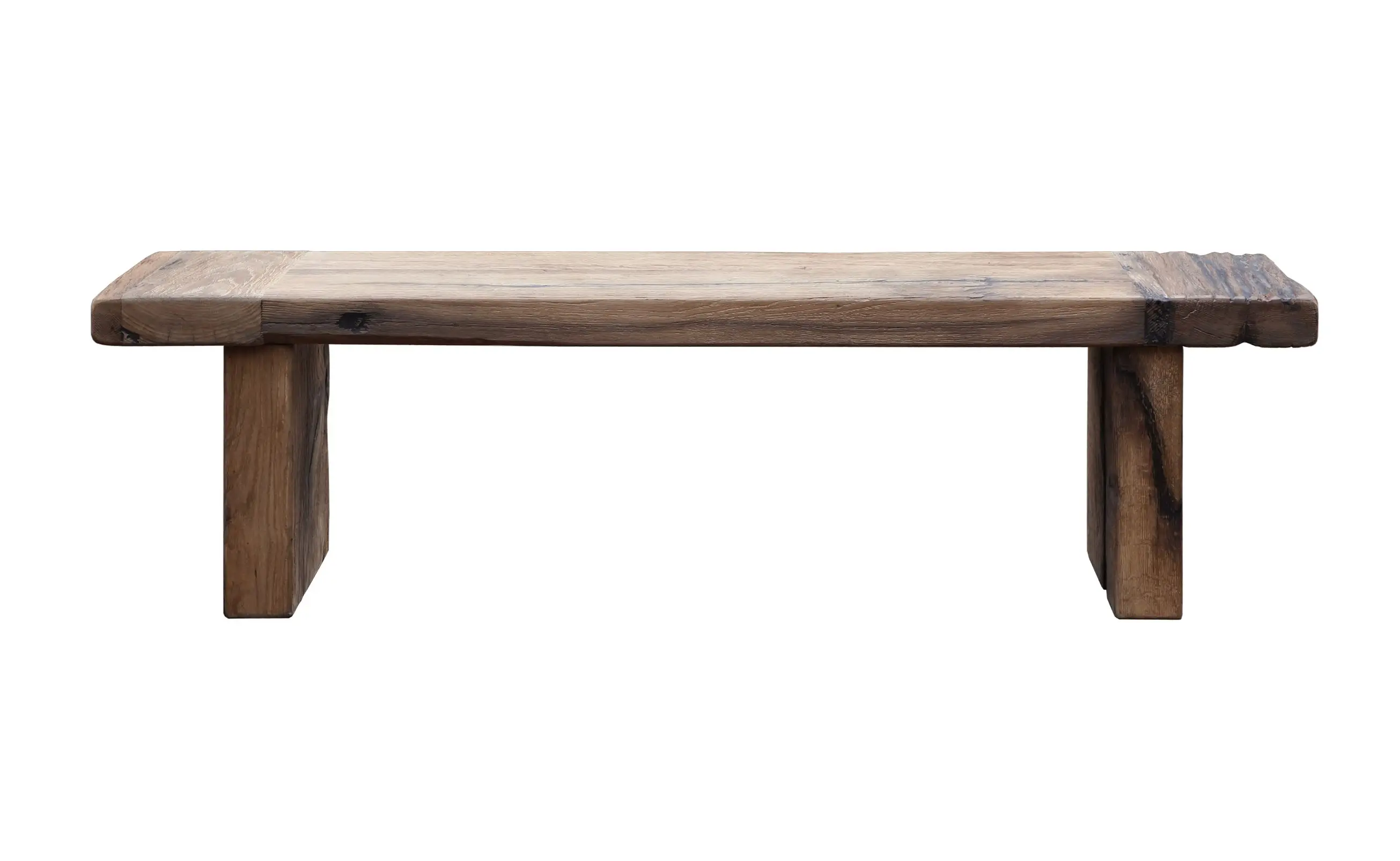 100% reclaimed oak wooden slab long stool patio bench for garden house