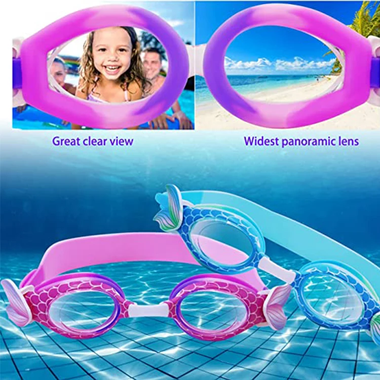mermaid design soft silicone swim eye wear funny cartoon swimming goggles anti fog for Junior