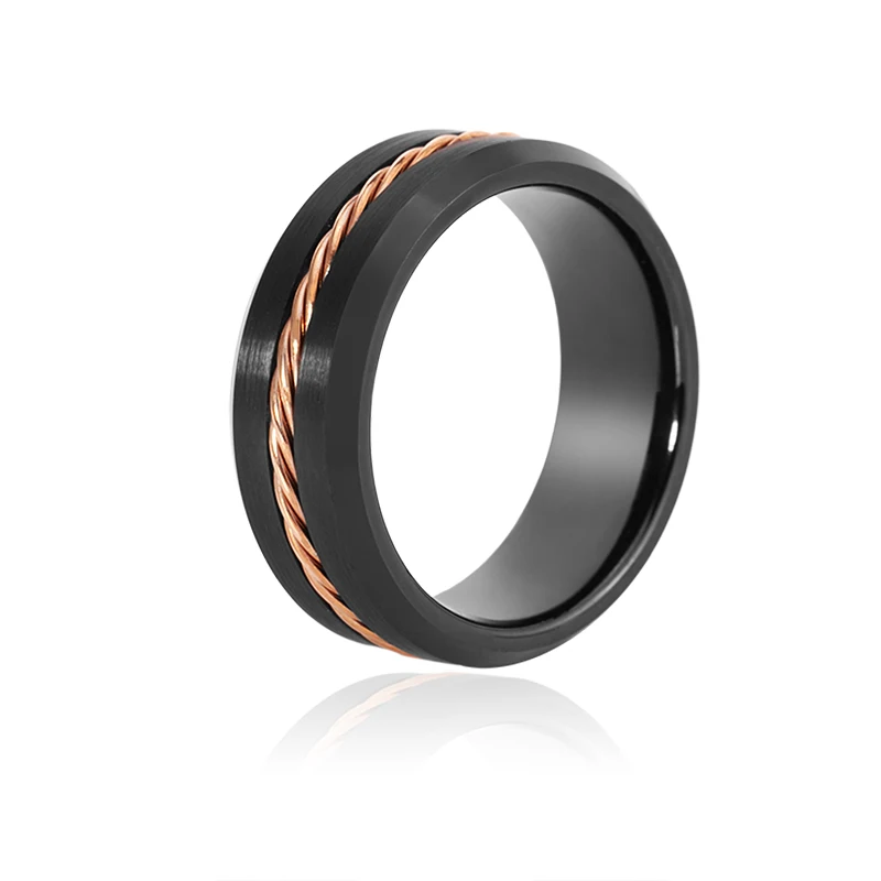 Customize 8mm Damascus Men Finger Ring Inlay Whiskey Tungsten Ring For Wedding