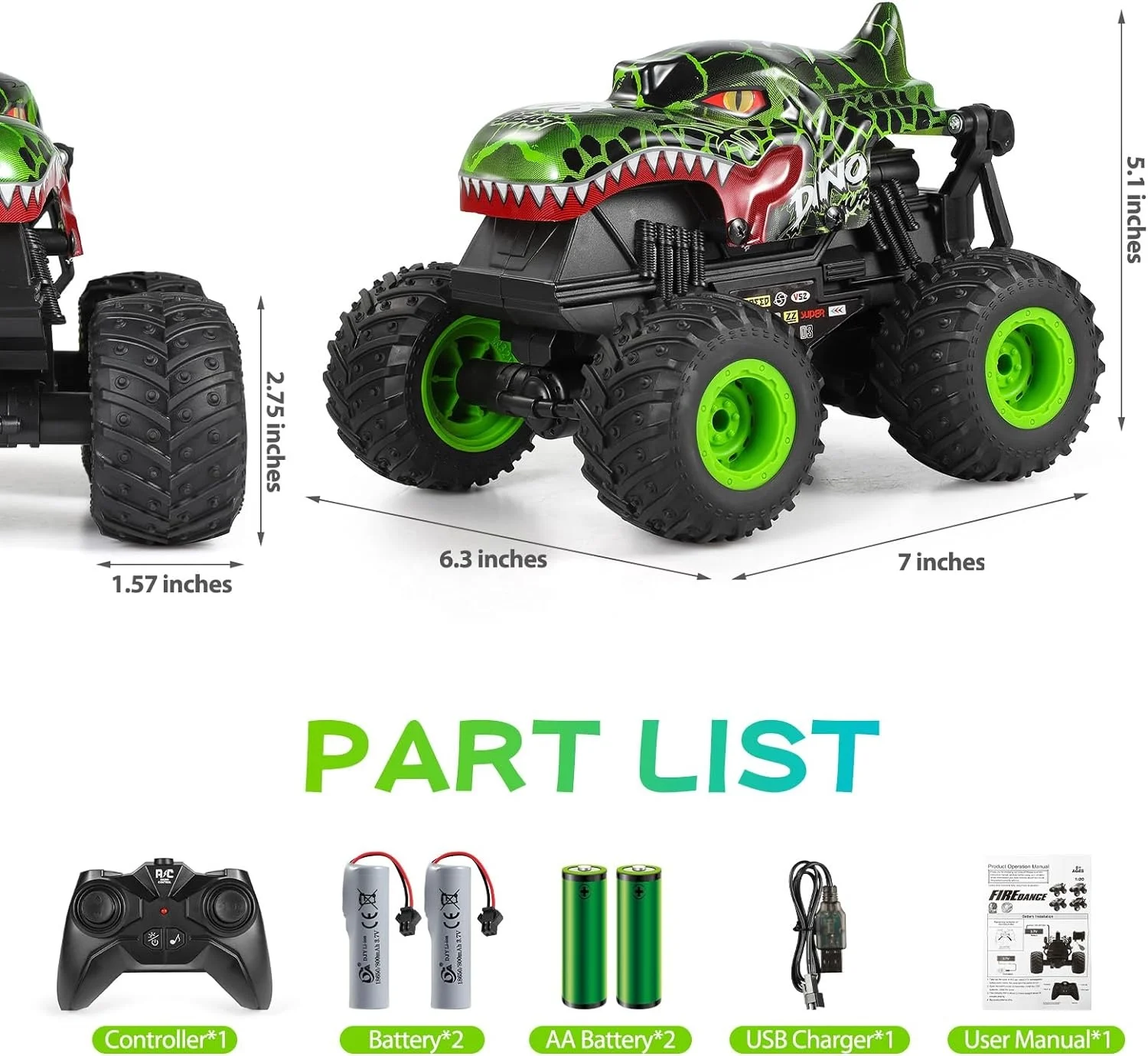 360 Degrees Rotation Led Light 2.4G 1:20 Dinosaur Stunt Drift Remote Control Monster Truck RC Crawler Toys Car Indoor Outdoo