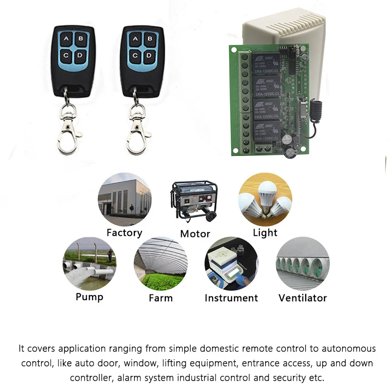 RUIST Factory Rf Remote Control 433 MHZ Transmitter 12v24V Remote Control Switch 4CH Relay Receiver Module Garage Door Opener