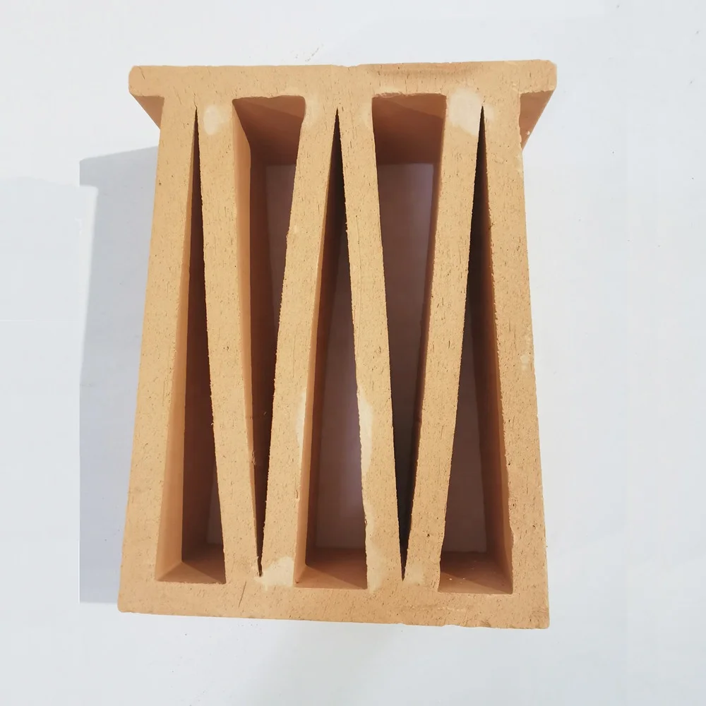 M shape design hollow brick panel clay yellow breeze blocks perforated fire brick for wall