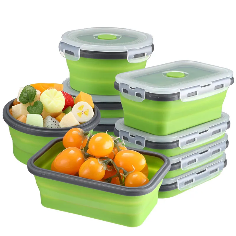Круглые и прямоугольные складные контейнеры для хранения продуктов силиконовые посуды обеденные с герметичной крышкой микроволновой печи