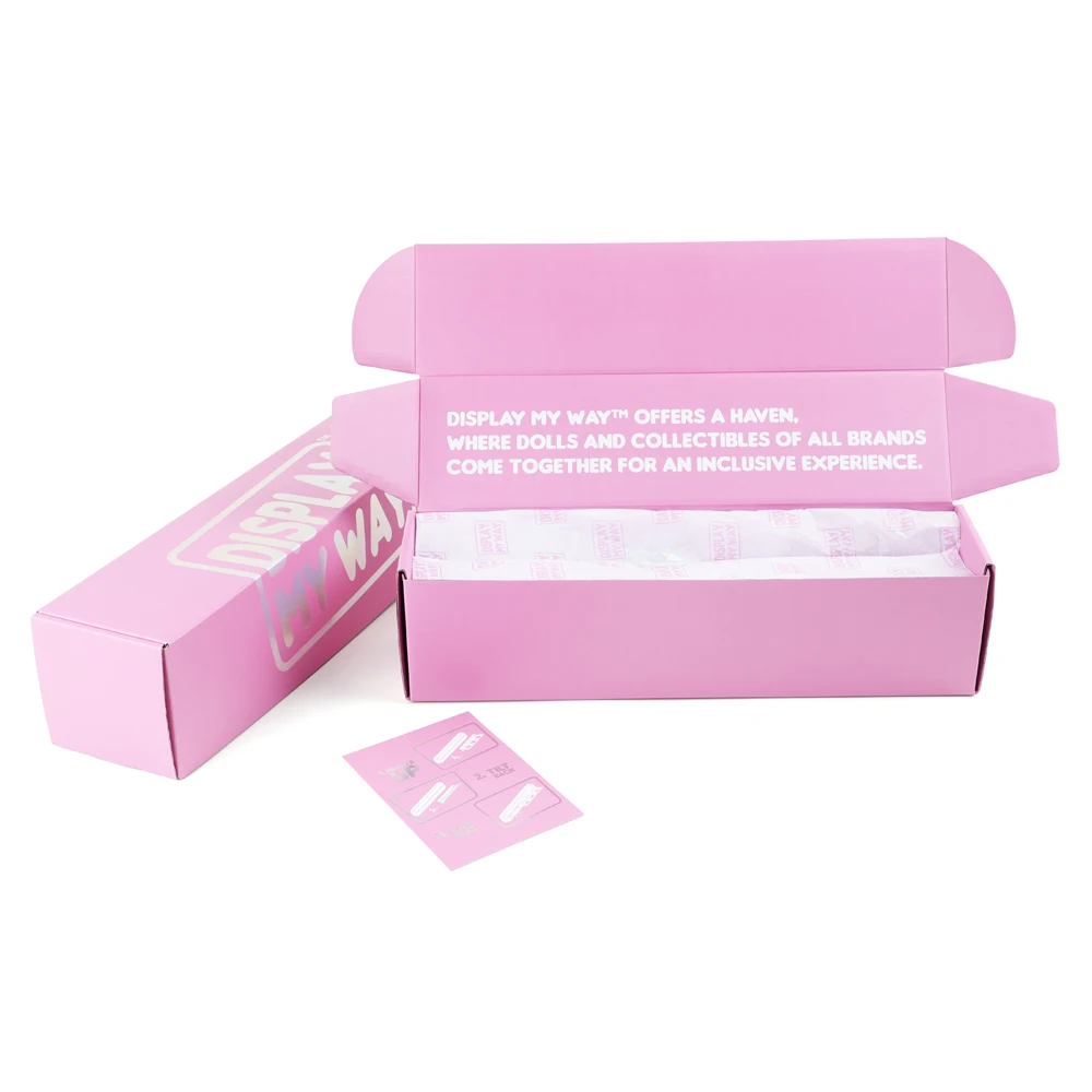 pink corrugated holographic custom logo shipping box portable upright for rose flowers bouquets live plant deliver gift box