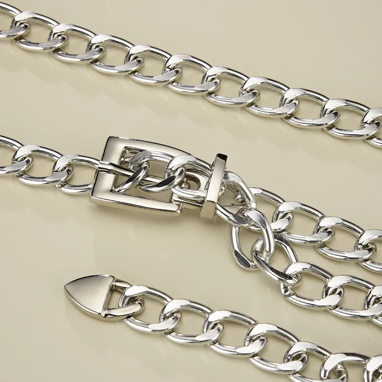 Good Quality Ladies Fashion Accessories Luxury Designer Gold Silver Metal Thick Chain Waist Belts