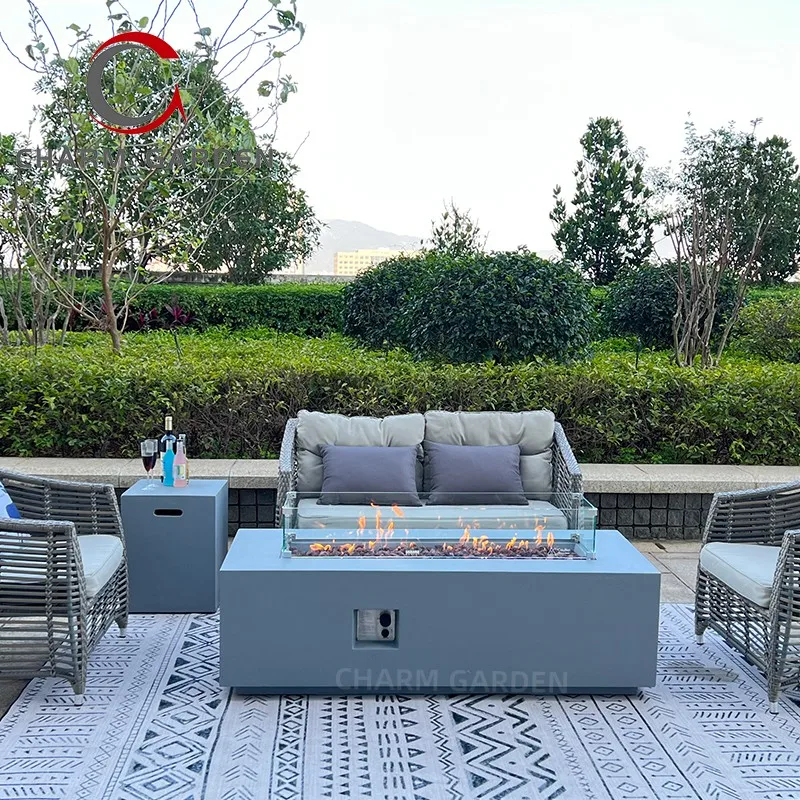 Best Selling Rectangle Fire Pit with Tempered Glass Wind Guards for Outdoor Living