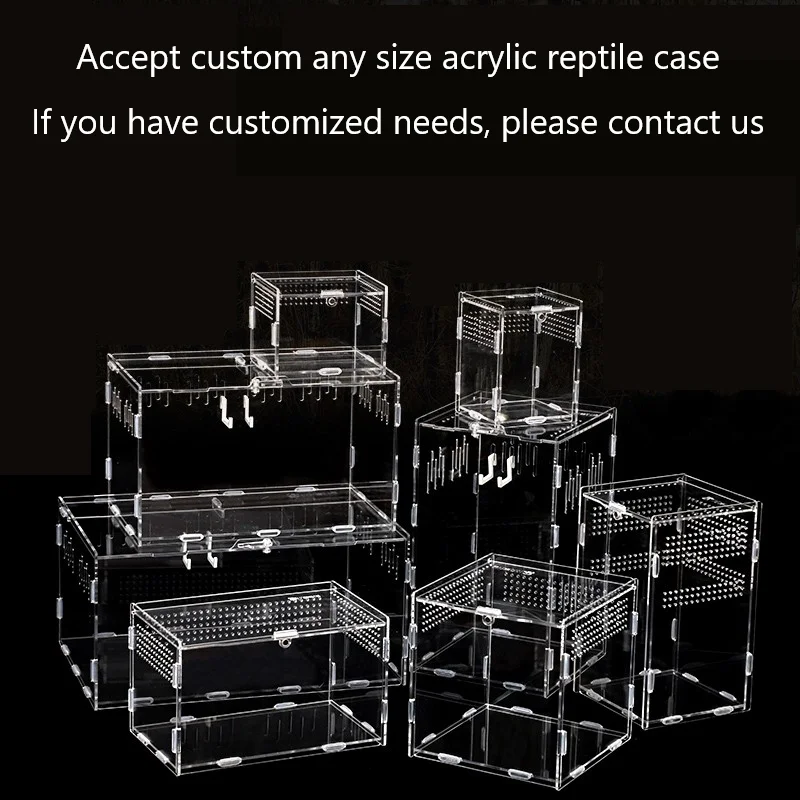 Acrylic Reptile Terrarium Magnetic Full View Acrylic Reptile Tank Breeding Box Enclosure Reptile Feeding Case