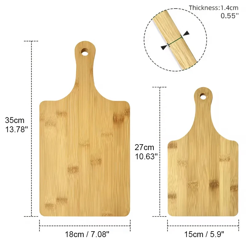 Custom Logo Wooden Cutting Boards Sublimation Blank Bamboo Cheese Cutting Board Steak Bread Pizza Board with Handle