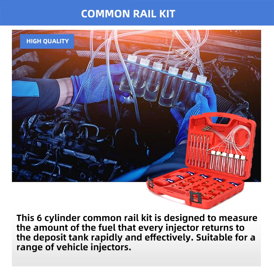 Diesel Injector Flow Meter Diagnostic 6 Cylinder Common Rail Adaptor Test Tool Kit Fuel Injectors Tester