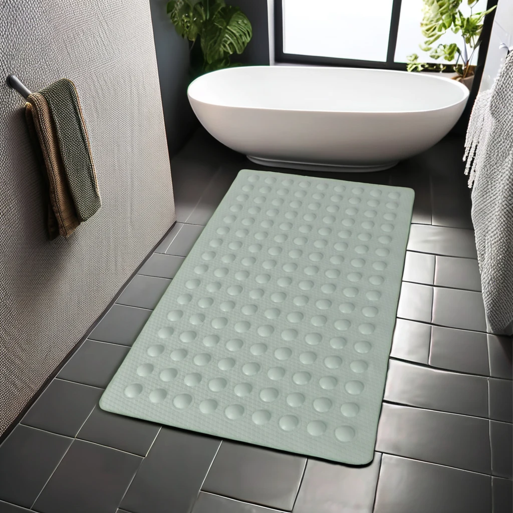 Aspire Bath Mat with Suction Cups Embossed Coral Fleece Non-Slip Carpet Print Bath Rug for Bathtub Shower Room Machine Made