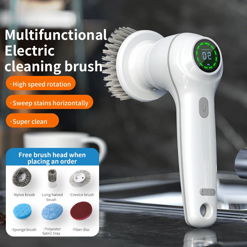 8 In 1 Kitchen Dishwashing Brush Bathroom Clean Brush Spin Scrubber Wireless