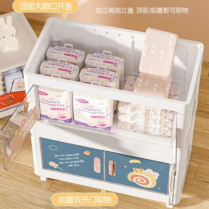 75cm plane width folding plastic wardrobe with hanger baby clothing storage bin with side opening doors and wheels free-installa