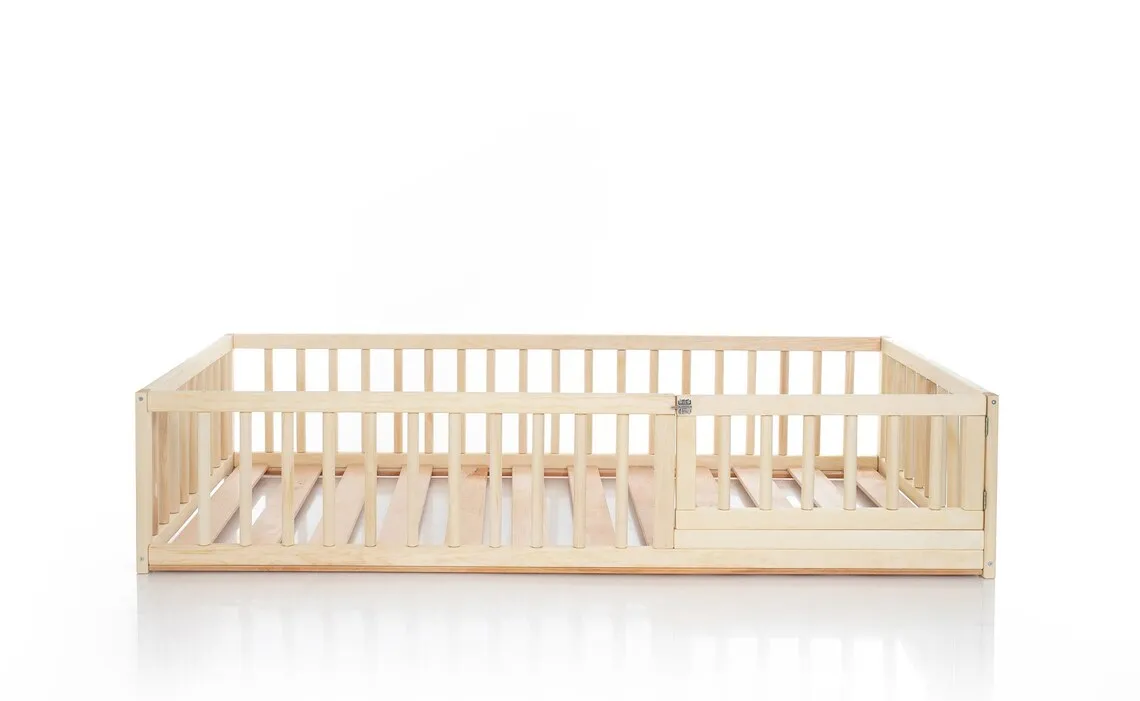Montessori toddler floor bed with rails Kids floor bed frame Children house with slats Handmade natural solid wood toddler bed