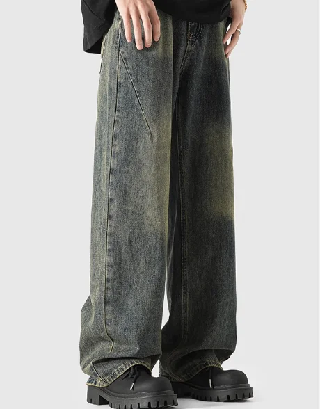 Manufacturer Streetwear High Quality Jeans Wide Leg Men Baggy Custom Logo Acid Wash Men Denim Pants Trousers