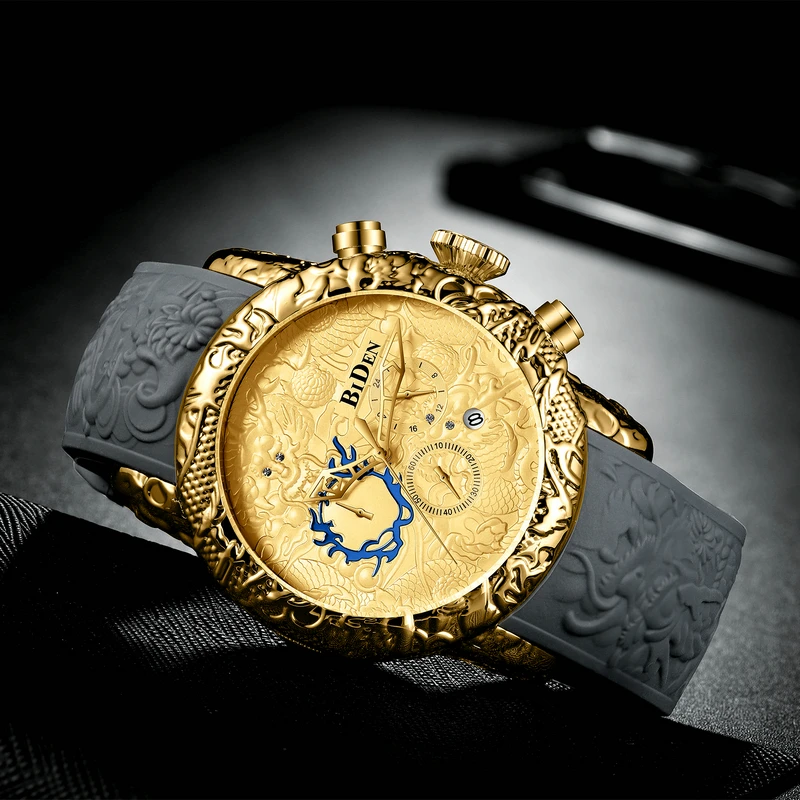 2021 New Mens Watches BIDEN Top Brand Silicone Chronograph Waterproof Sport Automatic Date Quartz Watch for Men