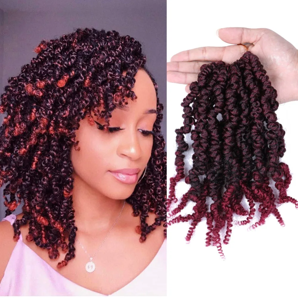 Ombre T-BUG Pre-Twisted Passion Twist Crochet Braids Kinky Bomb Spring Twist Hair 10 inch Curly Pre-twisted Spring Twist Hair