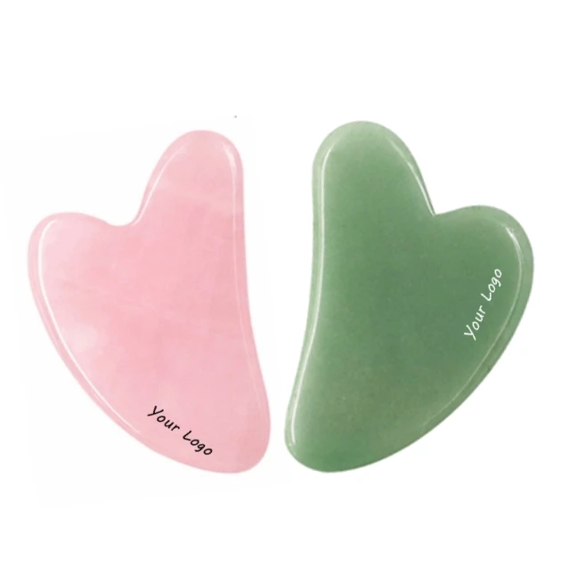 Portable Custom Logo green Gua Sha Face Heart Guasha Stone Rose Quartz Gua Sha Facial skin caring massager Tool
