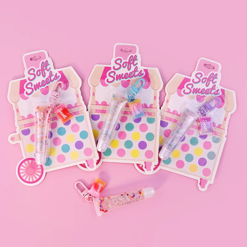 Professional Children Makeup Manufacturer Key Chain Fruity Cute Lip Gloss Vendor child mini suitcase for lipgloss