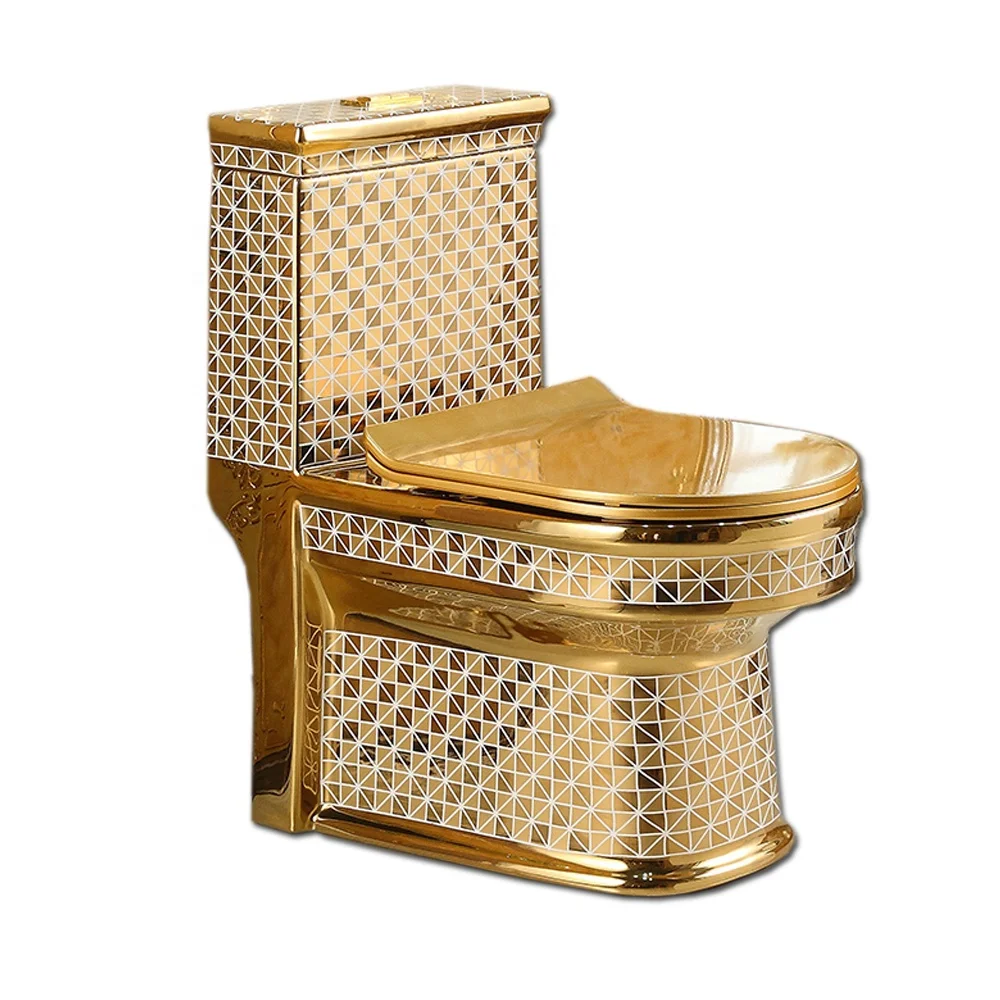 Luxury design bathroom golden wc one piece flushing electroplated gold toilet