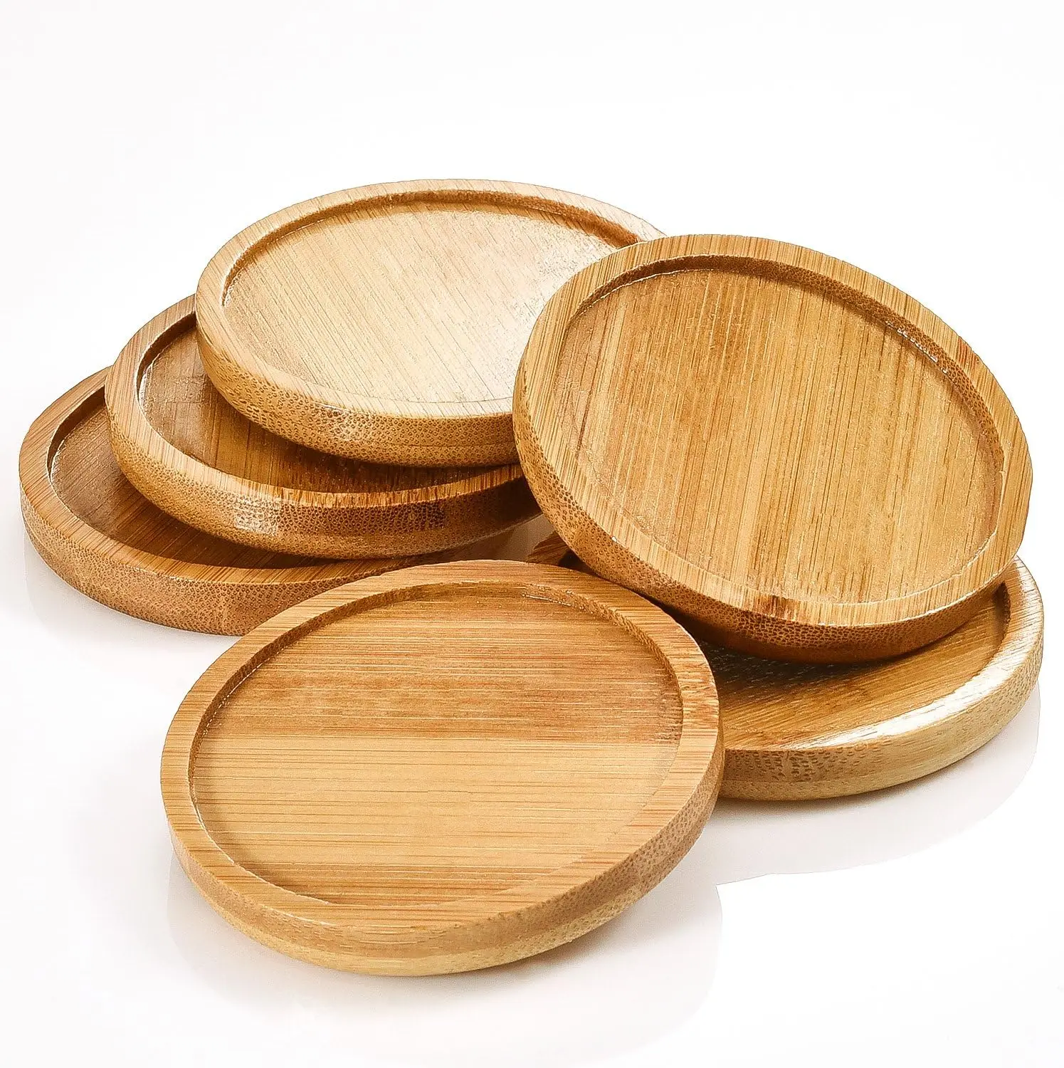 Bamboo Round Plant Saucer Edge Design Versatile Sustainable Material Sturdiness Durability Plant Tray for Indoor Outdoor Plants