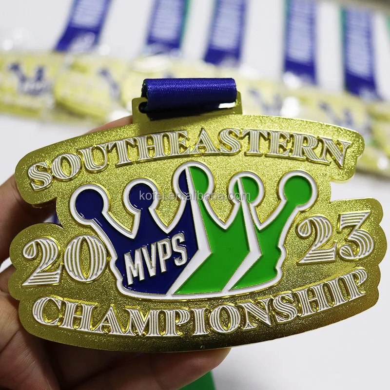 Kofei OEM/ODM Zinc Alloy 3D Award Gold Soccer Football Engraved Custom Logo Metal Medals Sport Run 5k 10k Marathon Medal