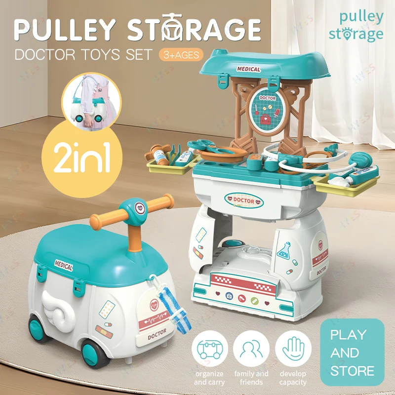 Huiye 2 In 1 Play Doctor Toy Set Early Educational Hospital Pretend Play Toys Indoor Cartoon Storage Car Medical Toys For Kids