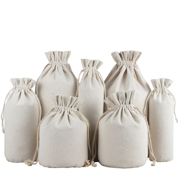 Custom Logo Printed Round Cotton Storage Canvas Drawstring Bag