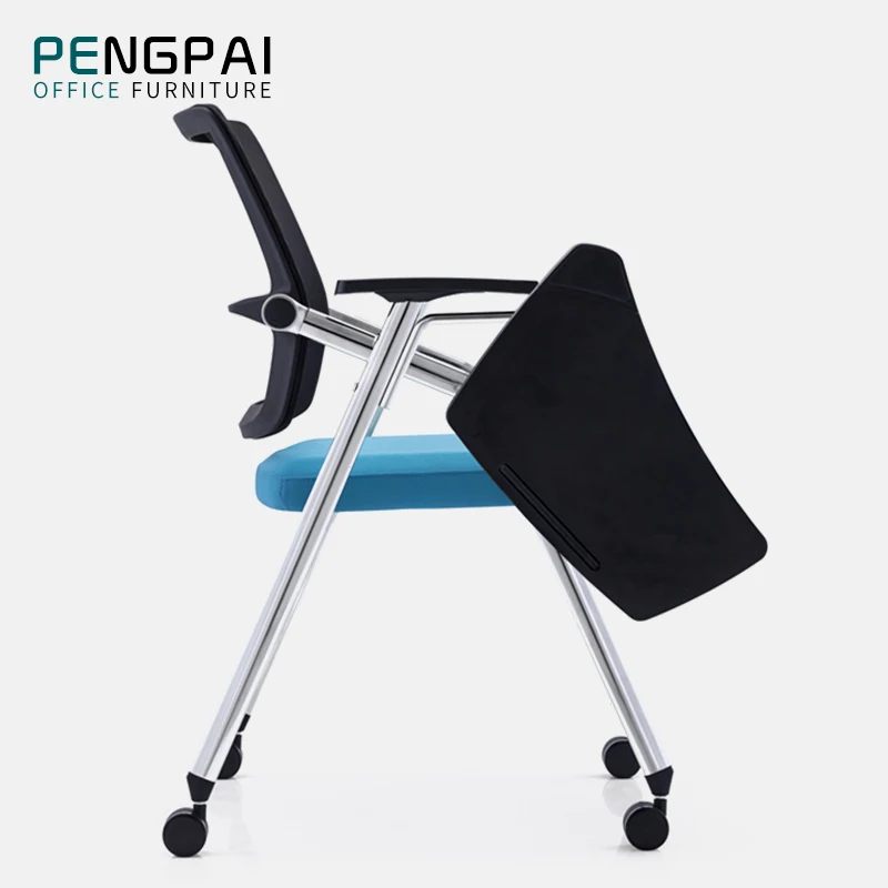 folding training room office chair with writing pad  wheels