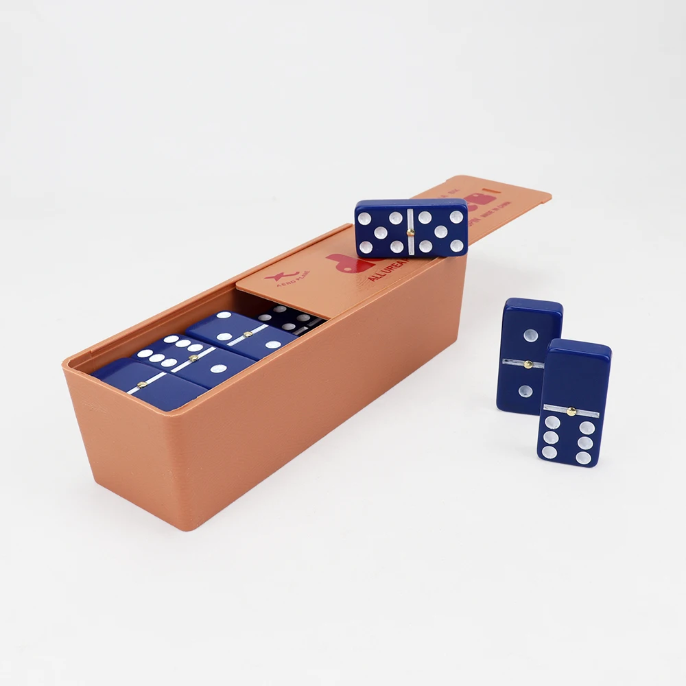 Factory Wholesale blue color double six plastic domino rally tonament size in plastic box for table casino game