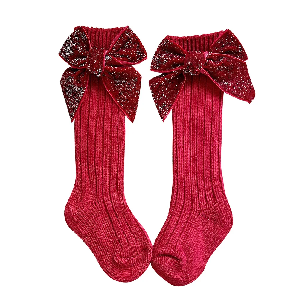 Customize Ins Spanish Children Socks Factory Price Four Season Cotton Socks Glitter Velvet Bows  Baby Girl Boy Christmas Socks