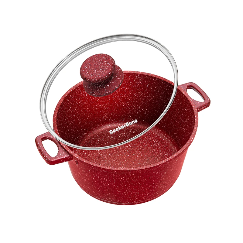 
24cm Hot Selling Die-cast Aluminium Fry Pan Marble Nonstick Pot Cookware set wth Pot Cover 