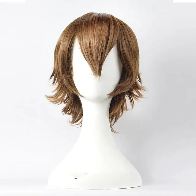 Cross border chemical fiber short hair light brown anti curling wig