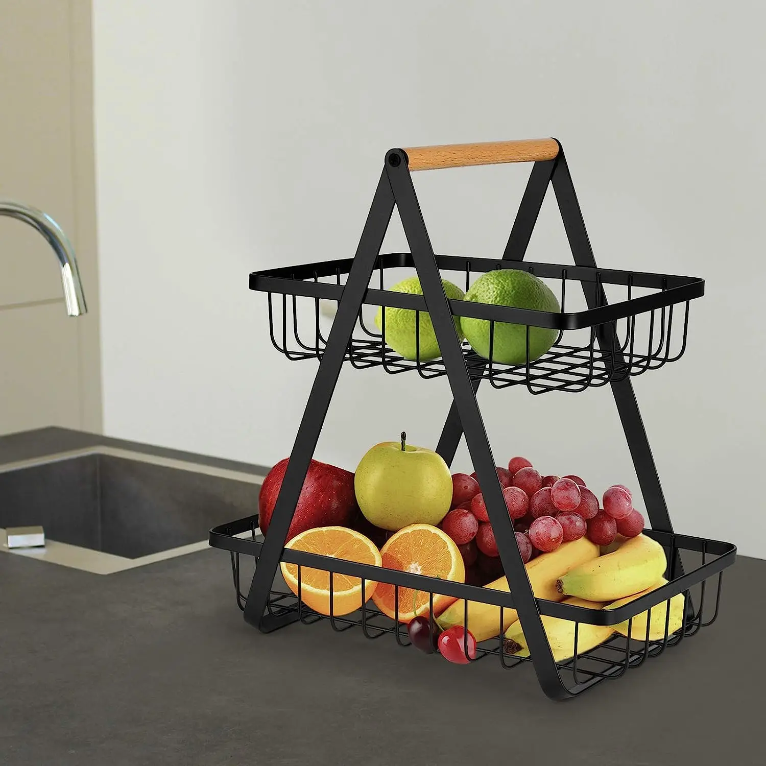Household Fruit Storage Organizer Liveroom Countertop Metal Fruit Basket For Kitchen Counter