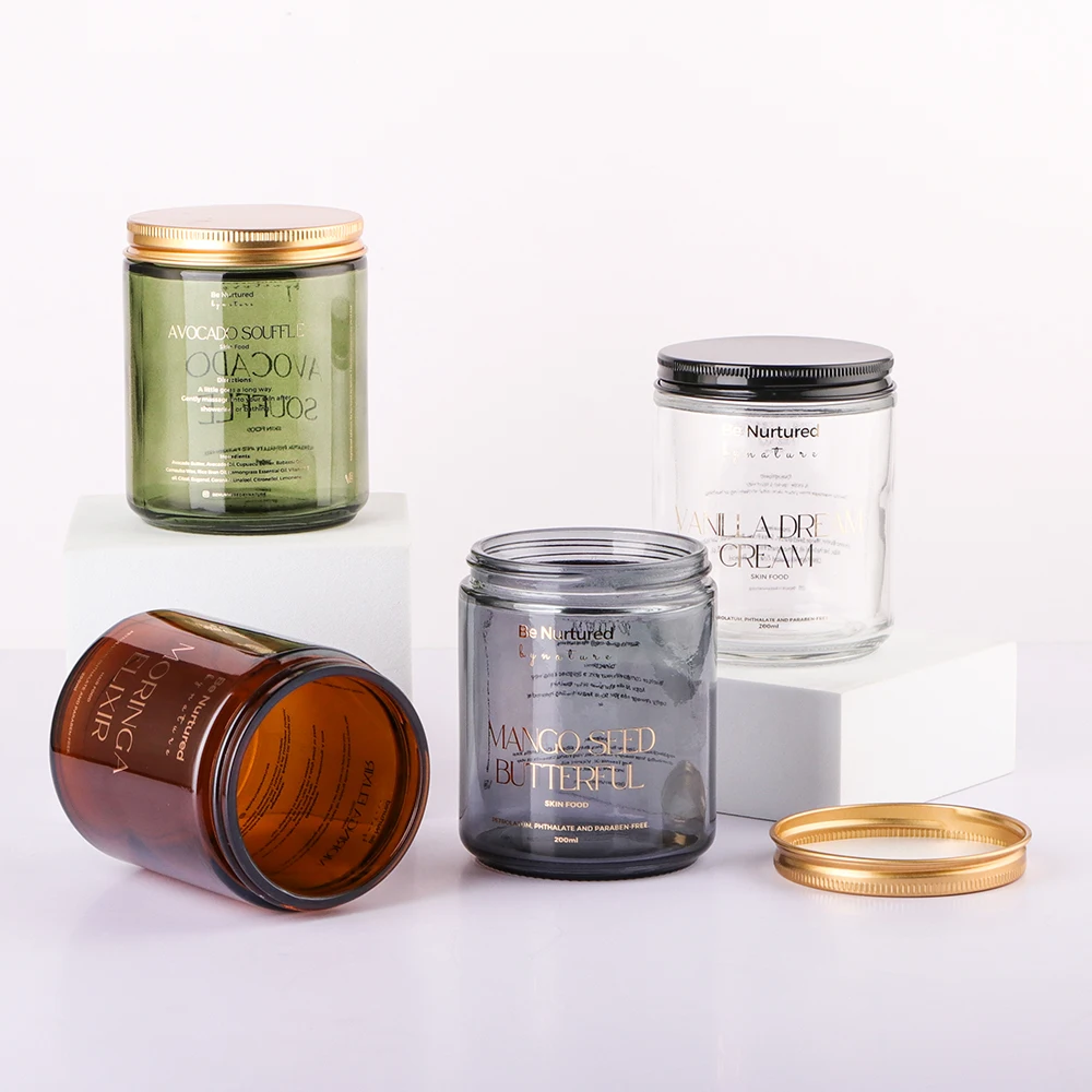 Wholesale Customized Luxury 250ml Cylinder Clear  Amber Green Glass Christmas Candle Jars And Aromatherapy Jar Packaging