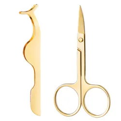 Custom logo 2-pieces Rose Gold Stainless Steel eyelash extension applicator Eyebrow scissor eyelash Tweezers set
