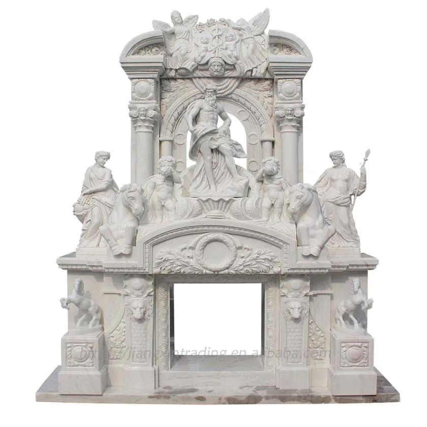 
 Lion animal printing low price 20 years of carving experience yellow marble fireplace  