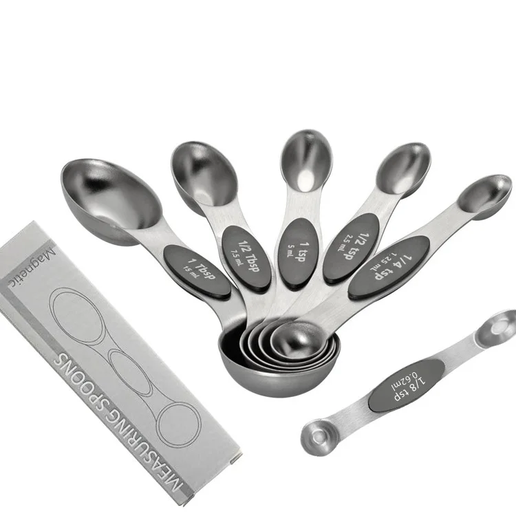 Набор Магнитных мерных ложек, 6 шт./двухсторонний дизайн для сухих и жидких ингредиентов/небольшой минимальный заказ, кухонные аксессуары, гаджеты, металл
