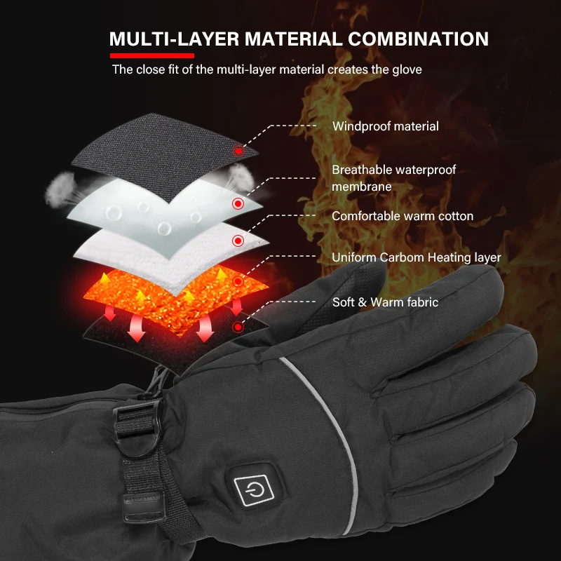 Winter Warm Waterproof Windproof Heated Gloves Outdoor Racing Riding Motorcycle Heating Mitten Gloves
