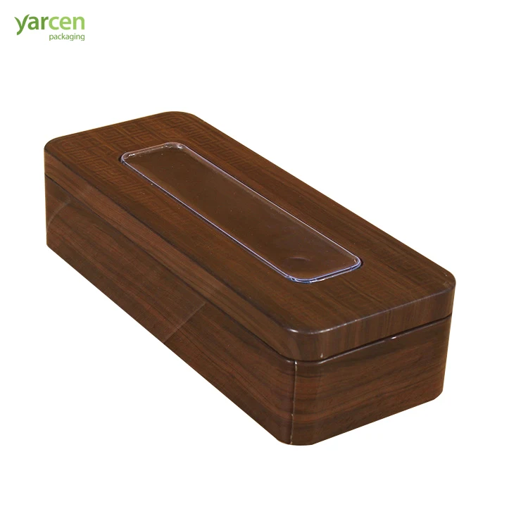 High quality long square Wood-like printing gift packaging  tin box with embossed pattern
