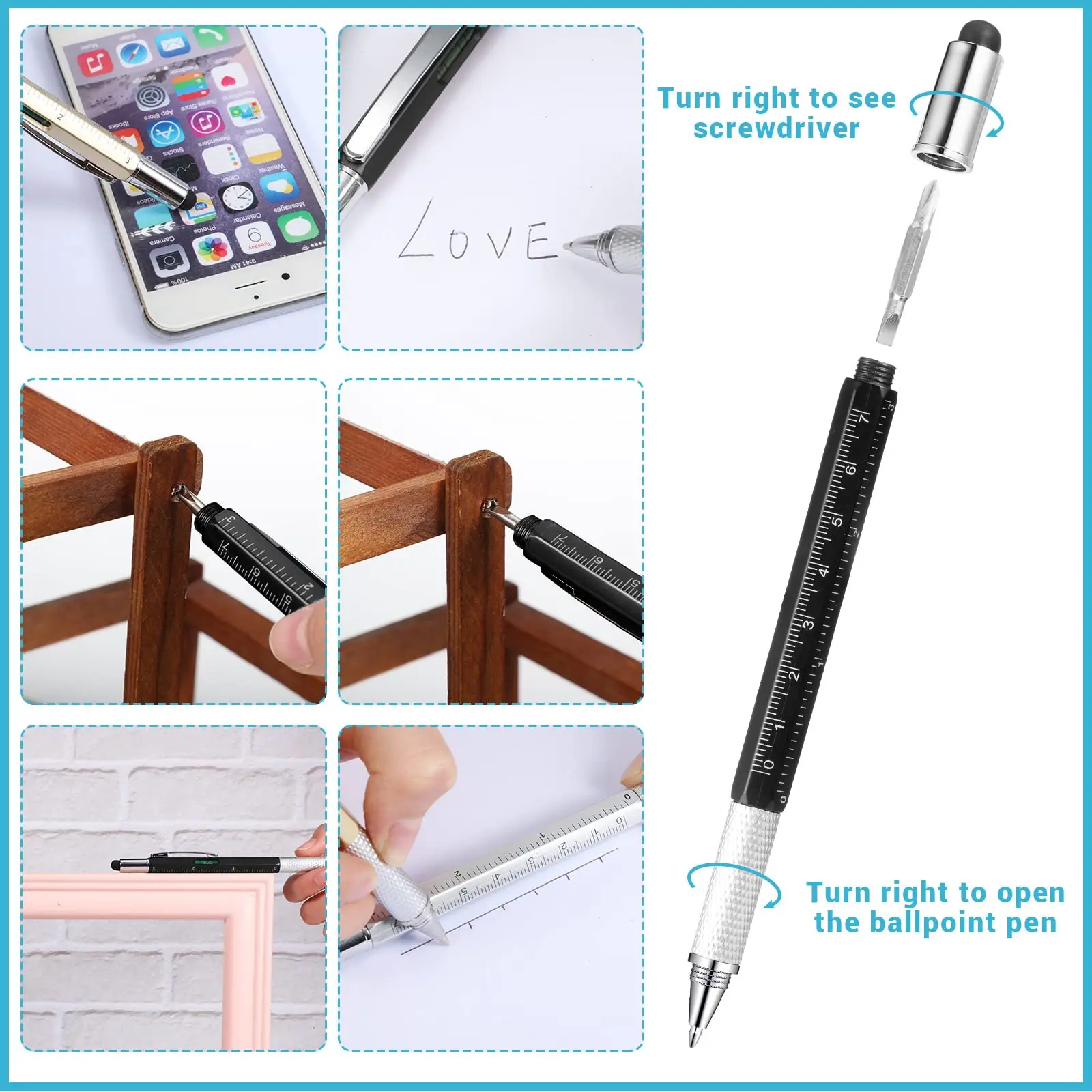 Wholesale Factory Price Metal Multi Tool Pen 6-in-1 Stylus Pen With Screwdriver