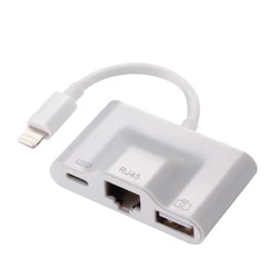 3 in 1 LRU301 USB OTG Adapter 8pin Connecter Ethernet RJ45 Camera reader Converter for ios iphone ipad laptop