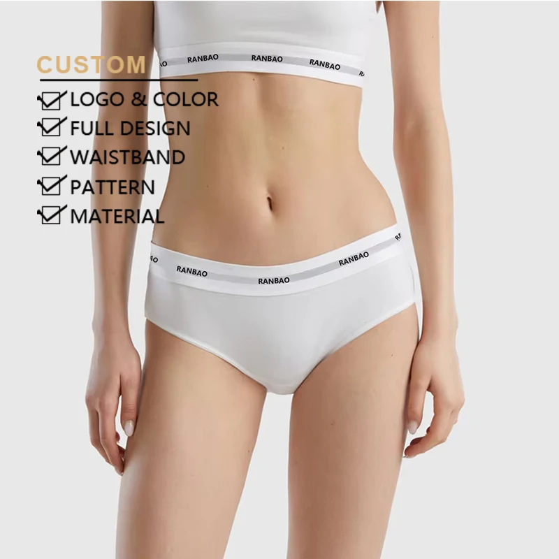 Custom elastic waist Convenient Logo stretch Organic Cotton Low rise Underwear Brief thong for women