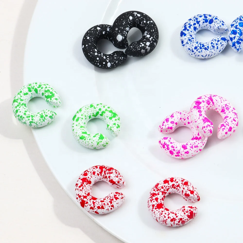 New Personality Earrings Colorful Spot Splash Ink Designer Art Cuff Earring WOMEN Fashion Jewelry Acrylic Ear Clip Hip Hop Party