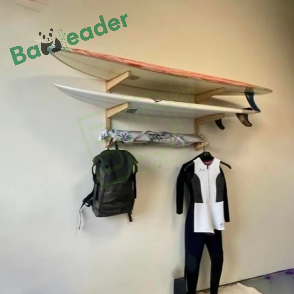 ODM/OEM Bamboo Surfboard Storage Rack Multi-Purpose Bamboo Snowboard Organizer Wall Mount Bamboo Skateboard Display Holder
