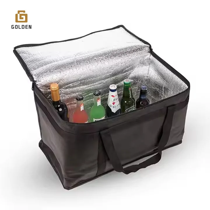 Golden Custom Eco Friendly Reusable Supermarket Thermal Insulated Non Woven Cooler Shopping Bag For Grocery Hot Food Delivery