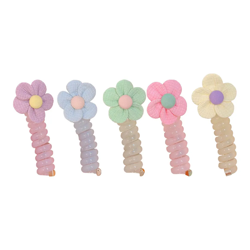 Candy Color Cute Ponytail Telephone Wire Hair Bands For Girls Rubber Hair Ties Bundle Scrunchies Hair Accessories Women Headband