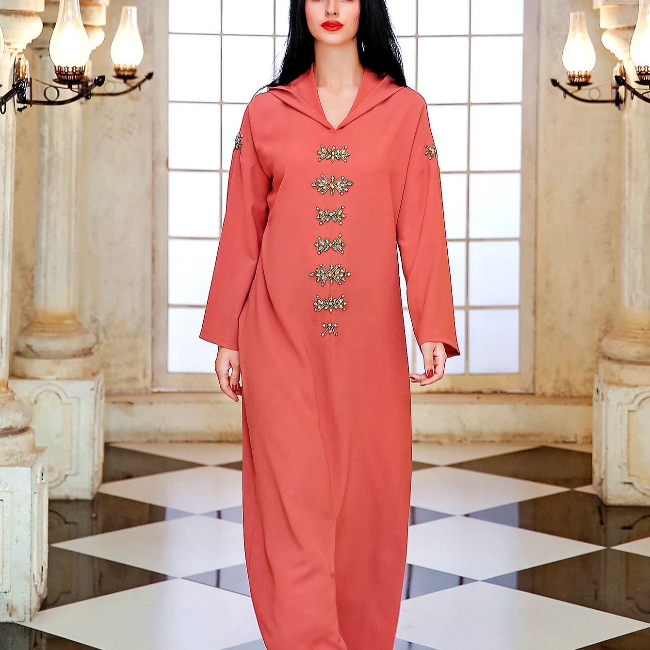 Ramadan Abaya Turkey Hooded Dress Handwork Diamonds Sfifa Ribbon Braid Ethnic Arabic Jellaba Dubai Saudi Family Gather Par